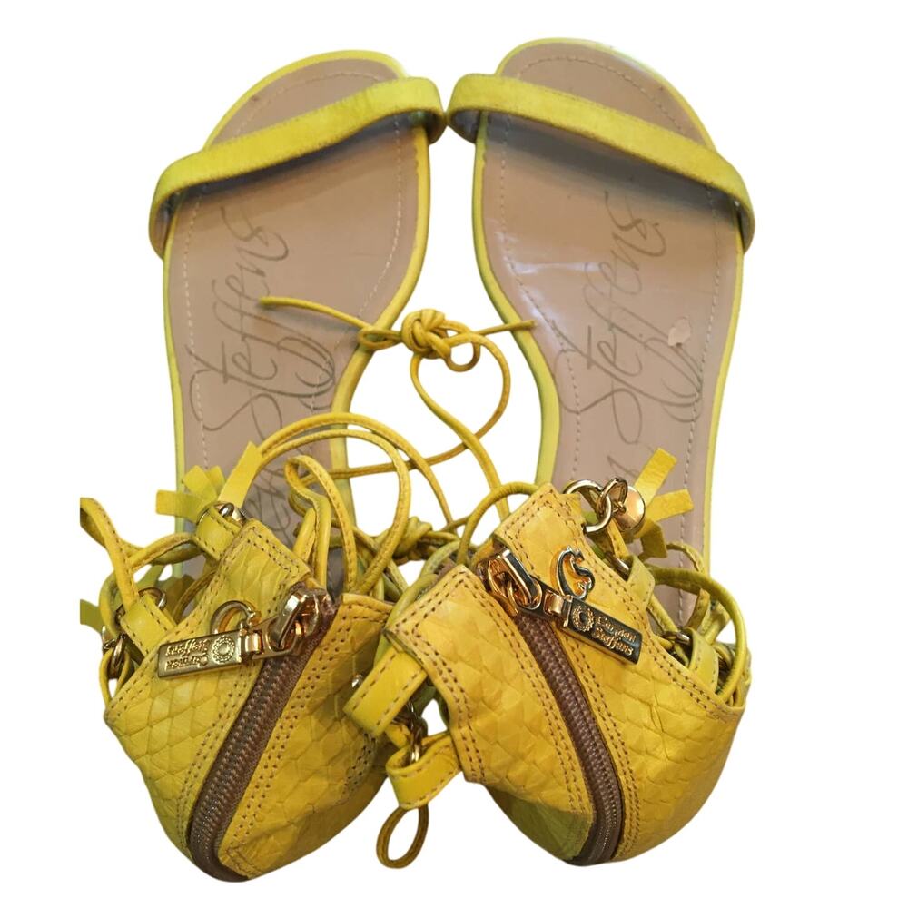 Carmen Steffens BRA 39 EUR 41 10 1/2 Yellow Leather Gladiator Sandals Zip Heel